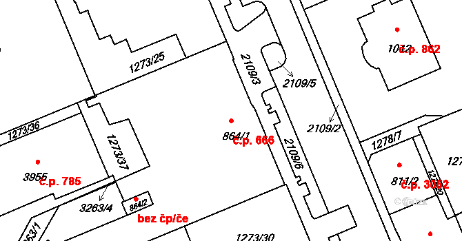 Šumperk 666 na parcele st. 864/1 v KÚ Šumperk, Katastrální mapa