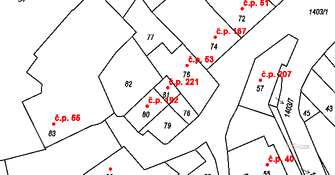 Divišov 221 na parcele st. 81 v KÚ Divišov u Benešova, Katastrální mapa
