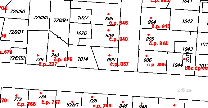 Český Brod 837 na parcele st. 900 v KÚ Český Brod, Katastrální mapa