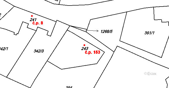 Hejnice 153 na parcele st. 243 v KÚ Hejnice, Katastrální mapa