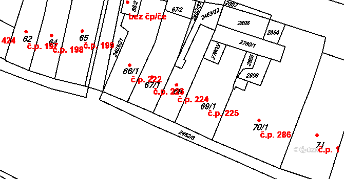 Bor 224 na parcele st. 68 v KÚ Bor u Tachova, Katastrální mapa