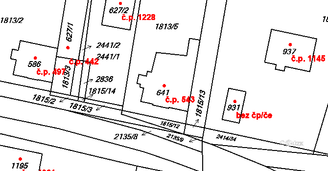 Třebechovice pod Orebem 543 na parcele st. 641 v KÚ Třebechovice pod Orebem, Katastrální mapa