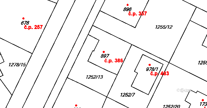 Chlumec nad Cidlinou IV 386, Chlumec nad Cidlinou na parcele st. 897 v KÚ Chlumec nad Cidlinou, Katastrální mapa