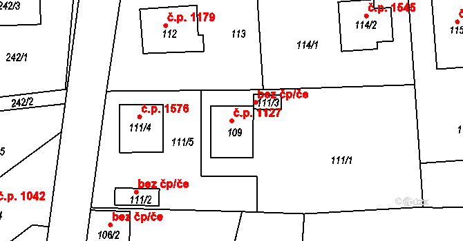 Hořovice 1127 na parcele st. 109 v KÚ Velká Víska, Katastrální mapa