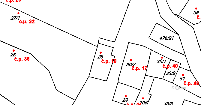 Černiv 18 na parcele st. 28 v KÚ Černiv, Katastrální mapa