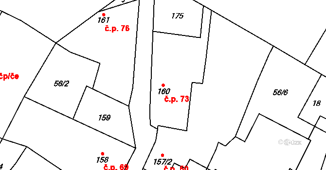 Pohořice 73, Martiněves na parcele st. 160 v KÚ Martiněves u Libochovic, Katastrální mapa