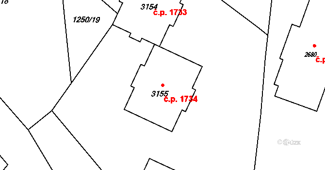 Rožnov pod Radhoštěm 1734 na parcele st. 3155 v KÚ Rožnov pod Radhoštěm, Katastrální mapa