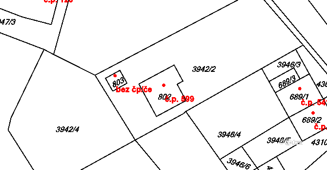 Kardašova Řečice 599 na parcele st. 802 v KÚ Kardašova Řečice, Katastrální mapa