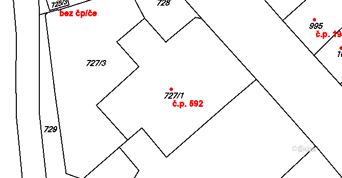 Ústí nad Labem-centrum 592, Ústí nad Labem na parcele st. 727/1 v KÚ Ústí nad Labem, Katastrální mapa