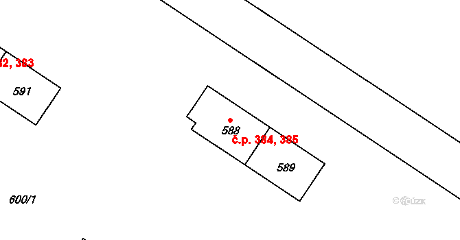 Milovice 384,385 na parcele st. 588 v KÚ Milovice nad Labem, Katastrální mapa