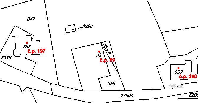 Dlouhá Loučka 69 na parcele st. 32 v KÚ Dlouhá Loučka, Katastrální mapa
