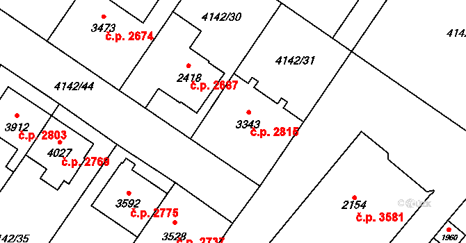 Břeclav 2815 na parcele st. 3343 v KÚ Břeclav, Katastrální mapa