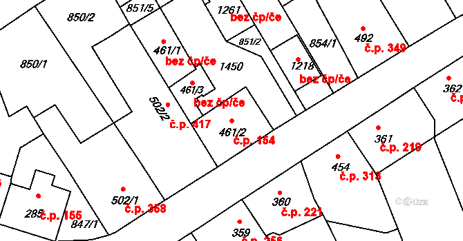 Benešov nad Ploučnicí 154 na parcele st. 461/2 v KÚ Benešov nad Ploučnicí, Katastrální mapa