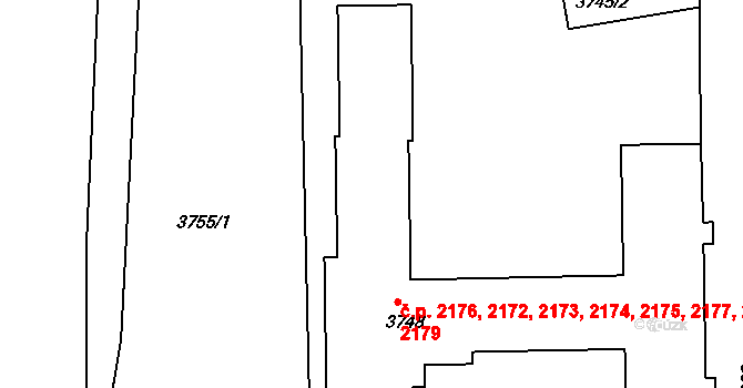 Tábor 2172,2173,2174,2175, na parcele st. 3748 v KÚ Tábor, Katastrální mapa