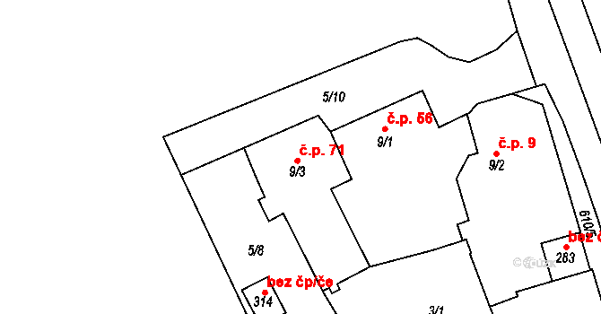 Velvěty 71, Rtyně nad Bílinou na parcele st. 9/3 v KÚ Velvěty, Katastrální mapa