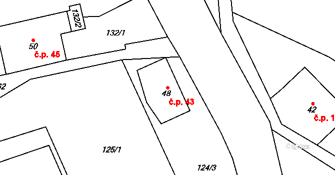 Dolní Kalná 43 na parcele st. 48 v KÚ Dolní Kalná, Katastrální mapa