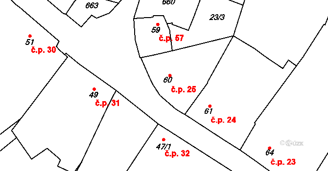Unčovice 25, Litovel na parcele st. 60 v KÚ Unčovice, Katastrální mapa