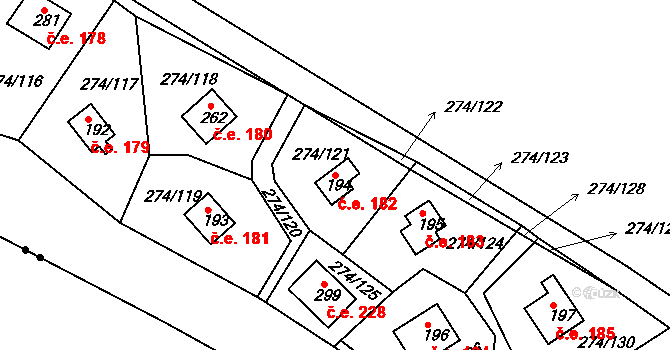 Skalka 182, Cheb na parcele st. 194 v KÚ Skalka u Chebu, Katastrální mapa