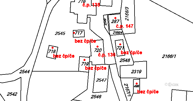 Malá Bystřice 136 na parcele st. 720 v KÚ Malá Bystřice, Katastrální mapa