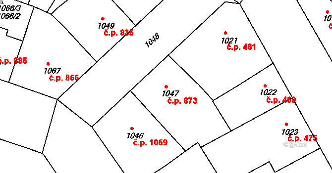 Žižkov 873, Praha na parcele st. 1047 v KÚ Žižkov, Katastrální mapa
