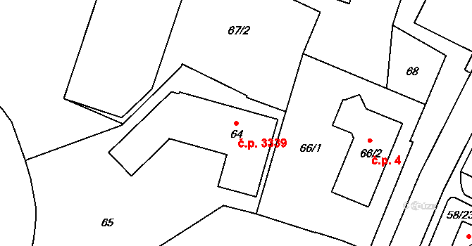 Záběhlice 3339, Praha na parcele st. 64 v KÚ Záběhlice, Katastrální mapa