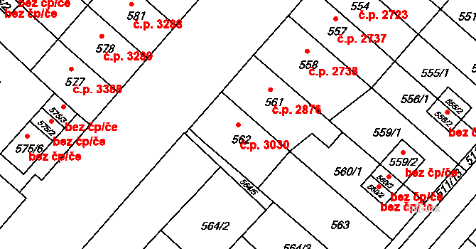 Chomutov 3030 na parcele st. 562 v KÚ Chomutov II, Katastrální mapa