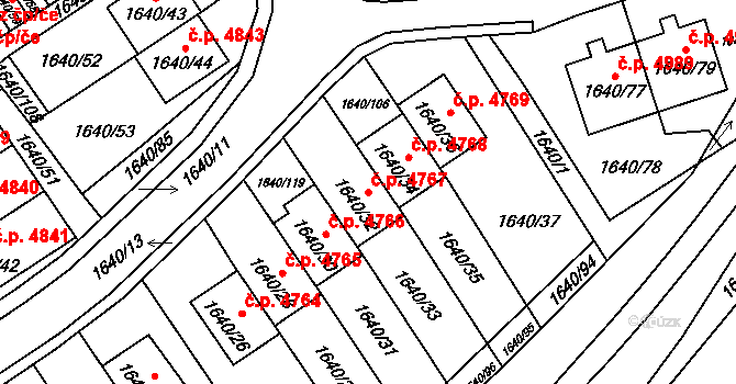 Chomutov 4767 na parcele st. 1640/32 v KÚ Chomutov I, Katastrální mapa