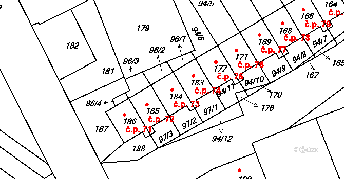 Jílové 73, Hodkovice nad Mohelkou na parcele st. 184 v KÚ Jílové u Hodkovic nad Mohelkou, Katastrální mapa