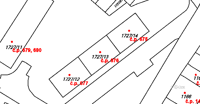 Teplické Předměstí 676, Bílina na parcele st. 1727/13 v KÚ Bílina, Katastrální mapa