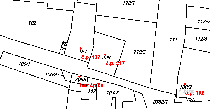 Rosice 217 na parcele st. 226 v KÚ Rosice u Brna, Katastrální mapa