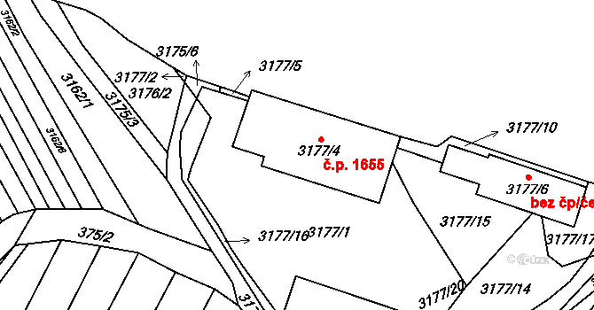 Šlapanice 1655 na parcele st. 3177/4 v KÚ Šlapanice u Brna, Katastrální mapa