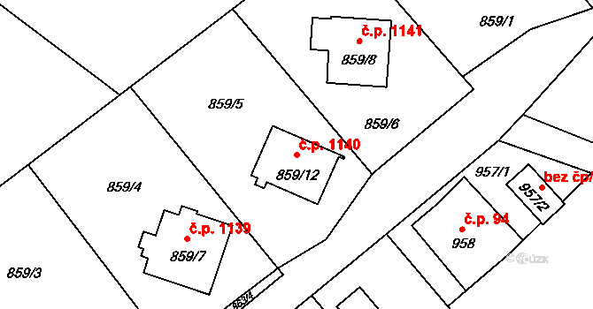 Ráj 1140, Karviná na parcele st. 859/12 v KÚ Ráj, Katastrální mapa