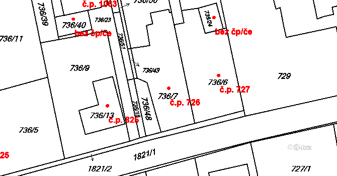 Kylešovice 726, Opava na parcele st. 736/7 v KÚ Kylešovice, Katastrální mapa