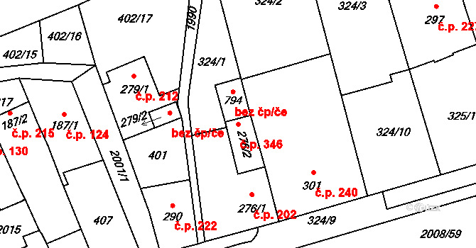 Louky 346, Zlín na parcele st. 276/2 v KÚ Louky nad Dřevnicí, Katastrální mapa