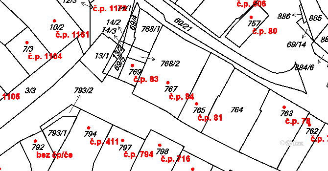 Mutěnice 84 na parcele st. 767 v KÚ Mutěnice, Katastrální mapa