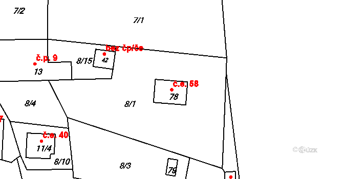 Vadkovice 58, Chbany na parcele st. 78 v KÚ Vadkovice, Katastrální mapa