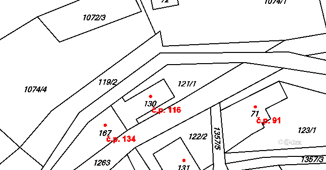 Heřmanov 116 na parcele st. 130 v KÚ Heřmanov, Katastrální mapa