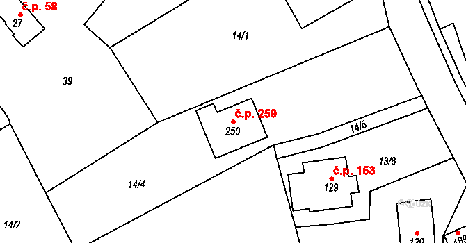 Kramolna 259 na parcele st. 250 v KÚ Kramolna, Katastrální mapa