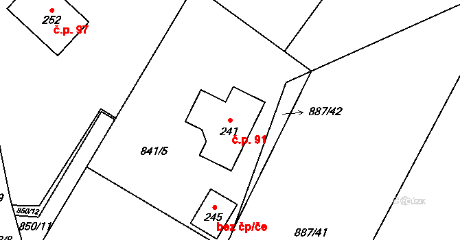 Češnovice 91, Pištín na parcele st. 241 v KÚ Češnovice, Katastrální mapa