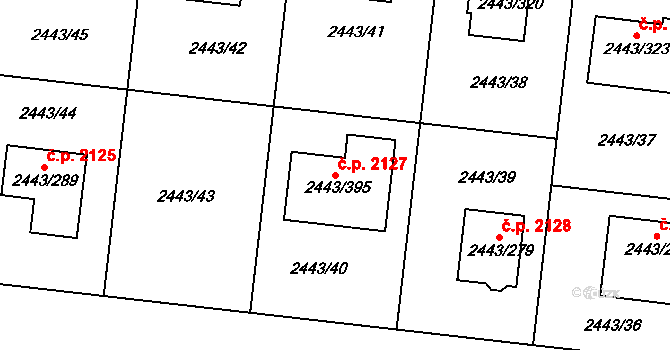 Roztoky 2127 na parcele st. 2443/395 v KÚ Roztoky u Prahy, Katastrální mapa