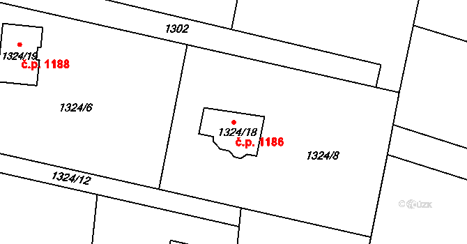 Lyžbice 1186, Třinec na parcele st. 1324/18 v KÚ Lyžbice, Katastrální mapa