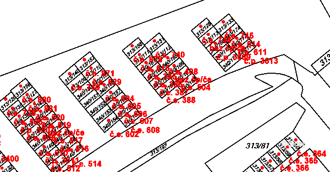 Vyškov-Předměstí 388, Vyškov na parcele st. 340/164 v KÚ Vyškov, Katastrální mapa
