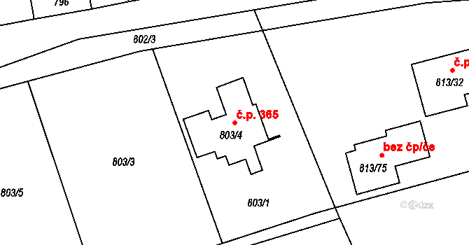 Olomučany 365 na parcele st. 803/4 v KÚ Olomučany, Katastrální mapa