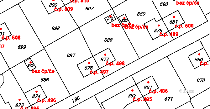 Heřmanice 498, Ostrava na parcele st. 877 v KÚ Heřmanice, Katastrální mapa