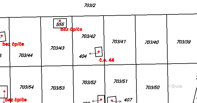 Bečov 44 na parcele st. 404 v KÚ Bečov u Mostu, Katastrální mapa