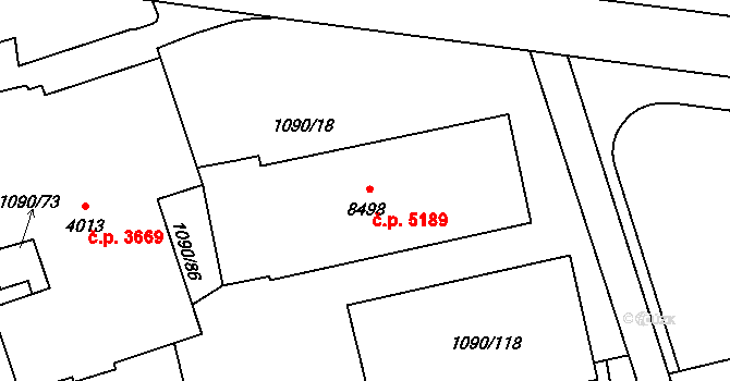 Zlín 5189 na parcele st. 8498 v KÚ Zlín, Katastrální mapa