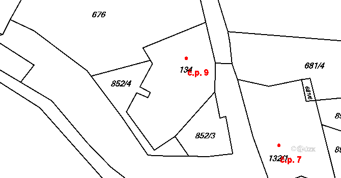 Malá Hleďsebe 9, Velká Hleďsebe na parcele st. 134 v KÚ Malá Hleďsebe, Katastrální mapa
