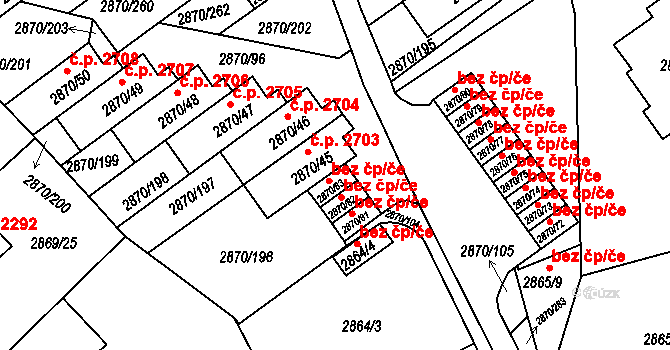 Teplice 45149950 na parcele st. 2870/83 v KÚ Teplice, Katastrální mapa