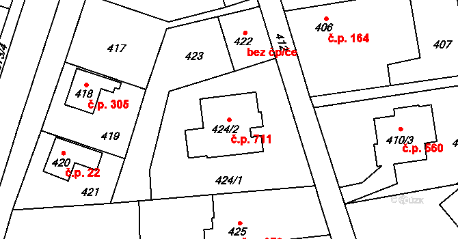 Štěpánkovice 711 na parcele st. 424/2 v KÚ Štěpánkovice, Katastrální mapa