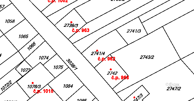 Nivnice 962 na parcele st. 2741/4 v KÚ Nivnice, Katastrální mapa